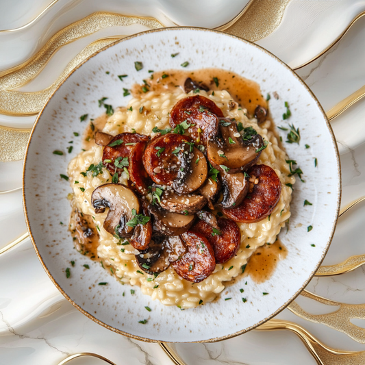 Risotto ai funghi e chorizo